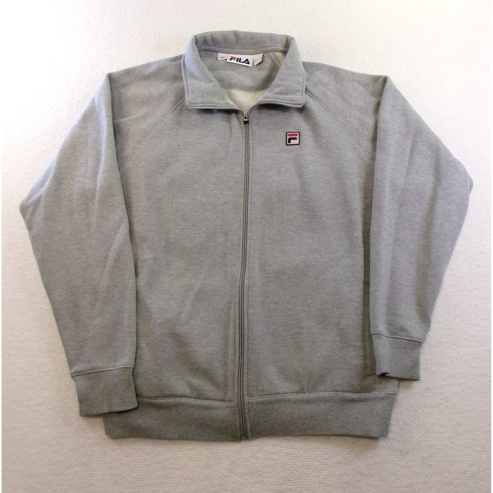 Fila Zip Up Track Jacket Mens Large Gray Fleece Logo Raglan Sleeves